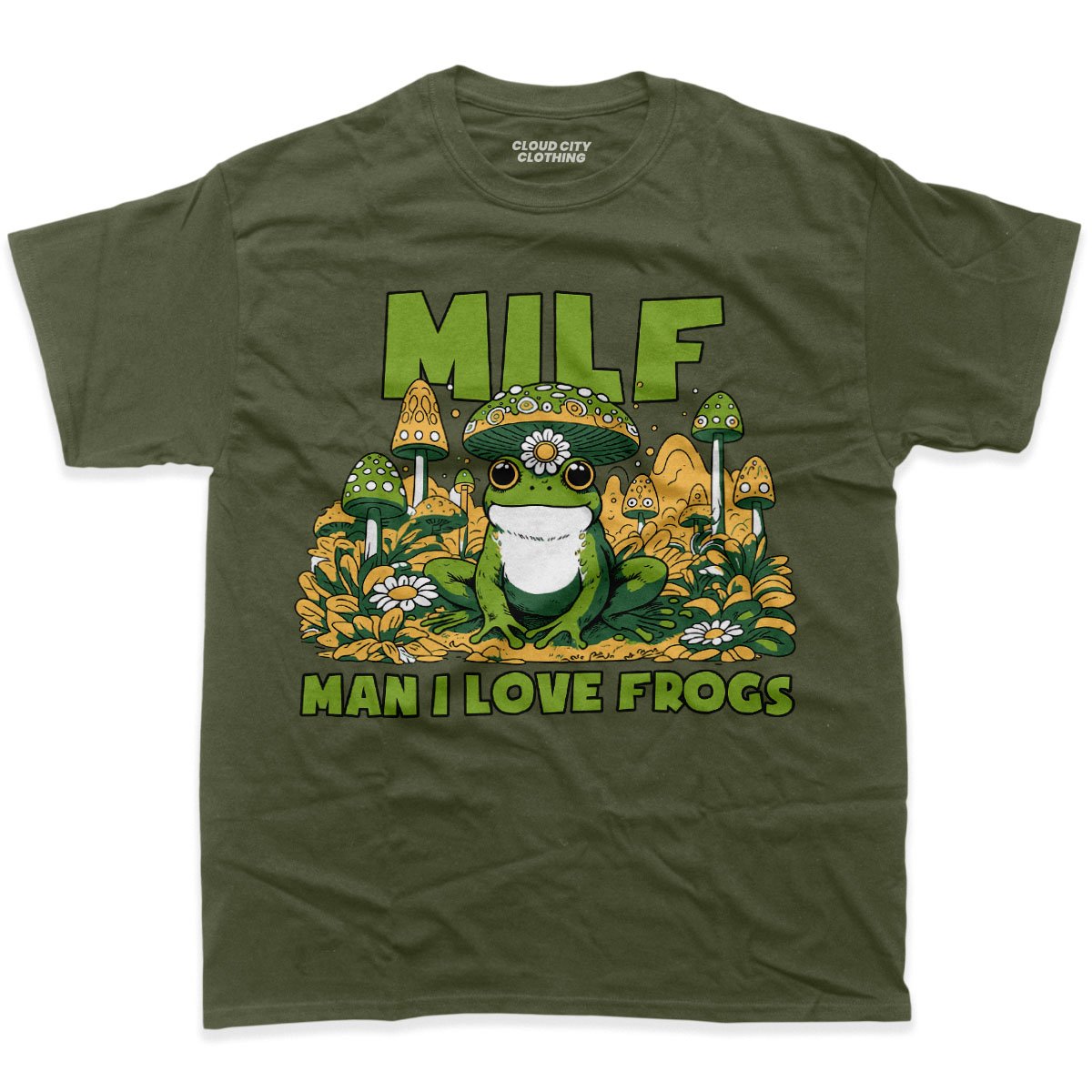 Man I love frogs shirt in military green color