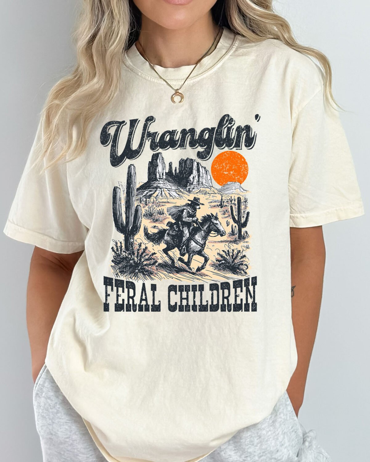 Wranglin' feral children shirt in natural color