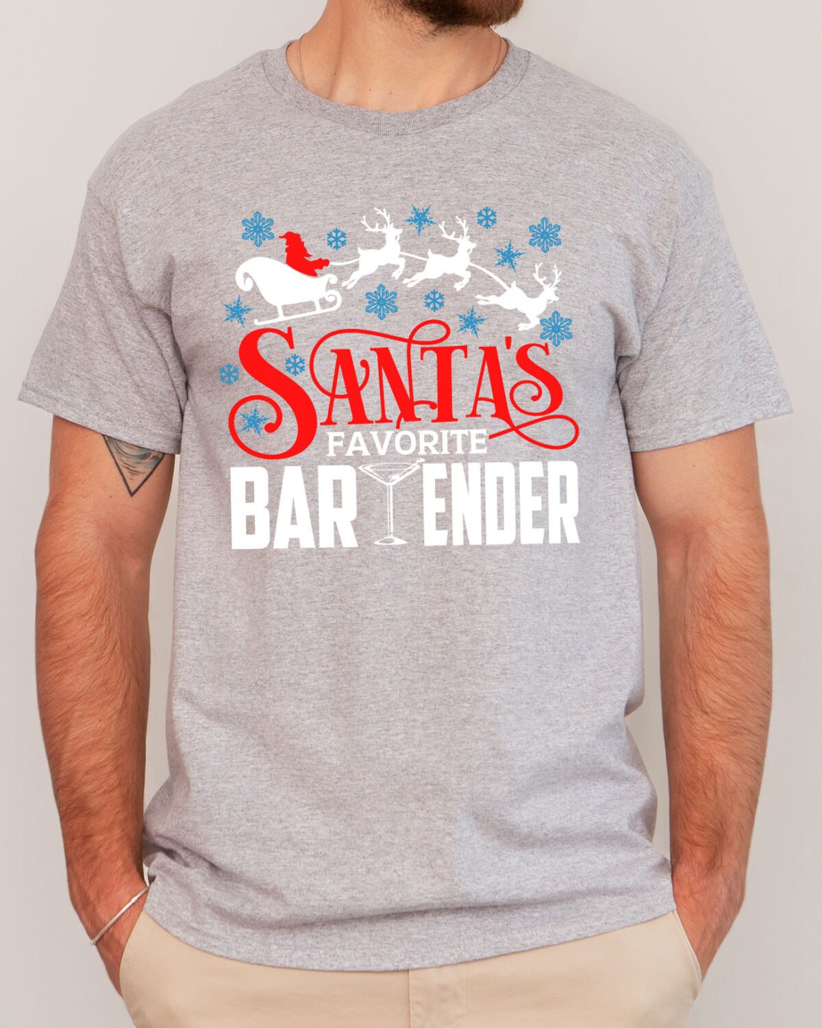 Santa's Favorite Bartender shirt in sport grey color